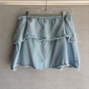Anthropologie Light Blue Ruffled Denim Top